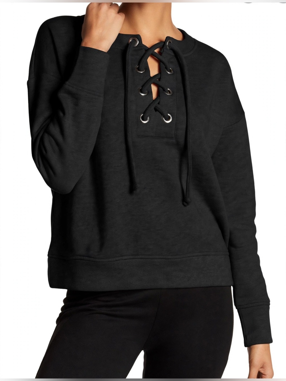 HARLOWE & GRAHAM Women’s Black Lace-Up Pullover Sweatshirt - Small